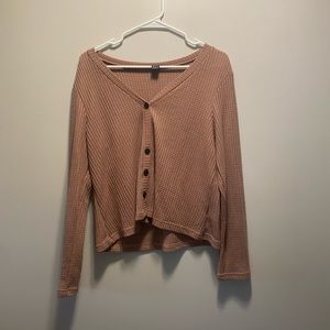 Cropped waffle shirt. Button down.